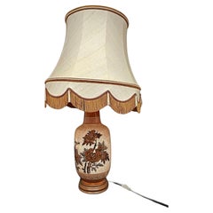Grande base de lampe et abat-jour anciens du 20e siècle avec décoration - 2Y181