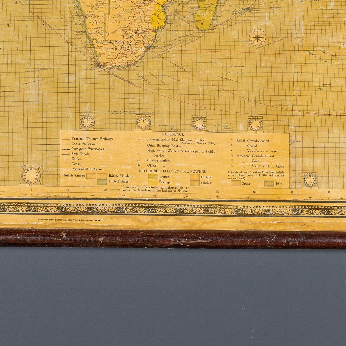Antike, große, geschwungene Weltkarte des 20. Jahrhunderts, George Philips, um 1918 im Angebot 9