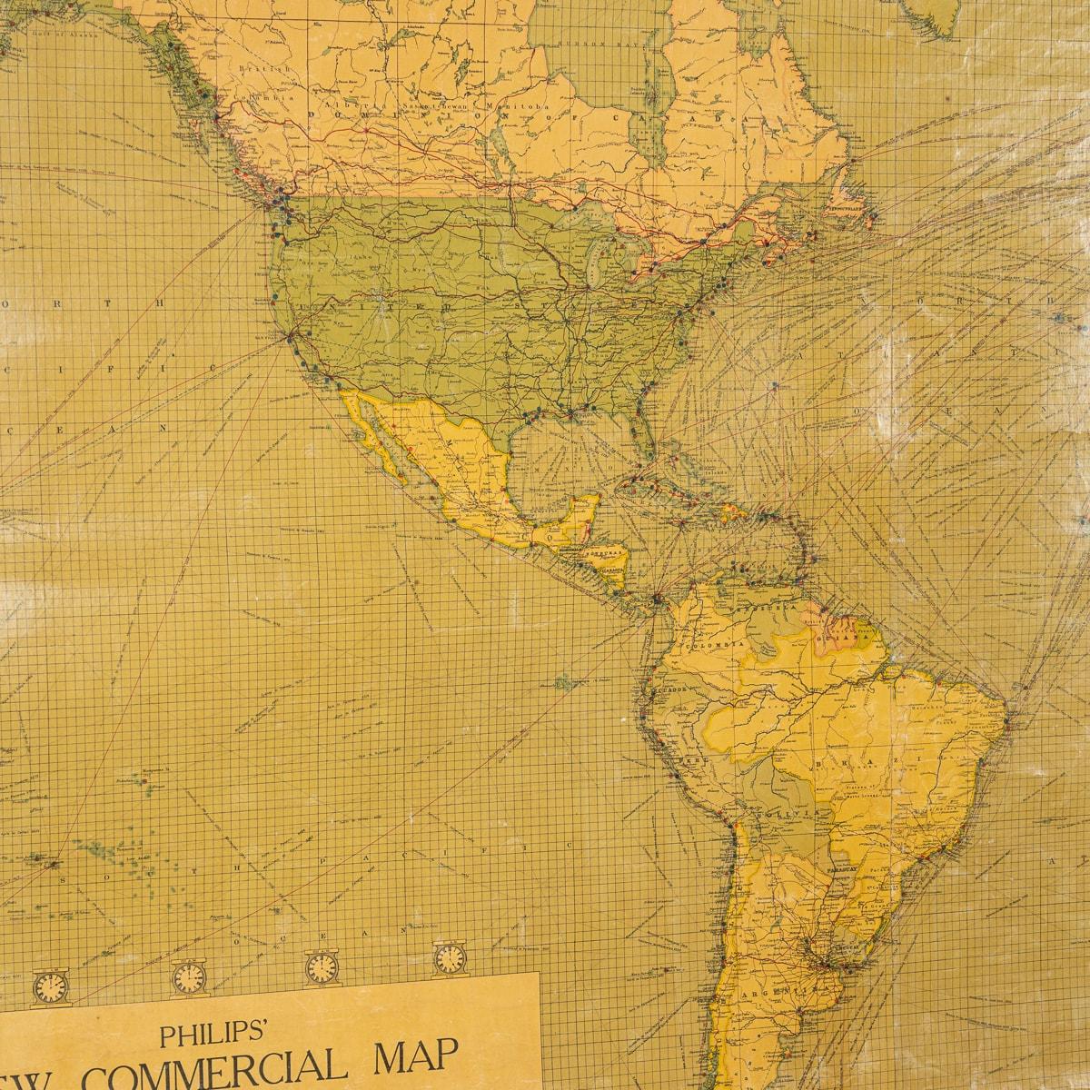 British Antique 20th Century Large Scrolled Map Of The World, George Philips c.1918 For Sale