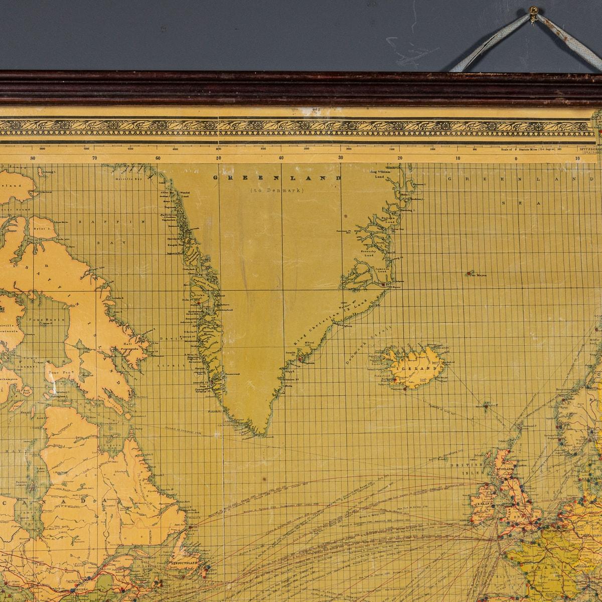 Wood Antique 20th Century Large Scrolled Map Of The World, George Philips c.1918 For Sale