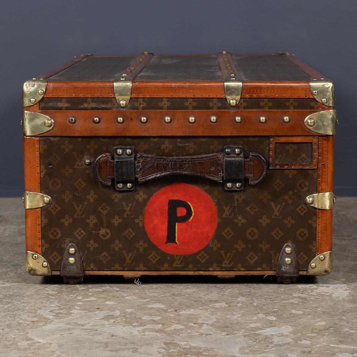 Brass Antique 20th Century Louis Vuitton Cabin Trunk In Monogram Canvas, France c.1920 For Sale