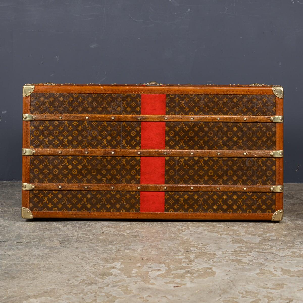 Brass Antique 20th Century Louis Vuitton Courier Trunk In Monogram Canvas c.1910