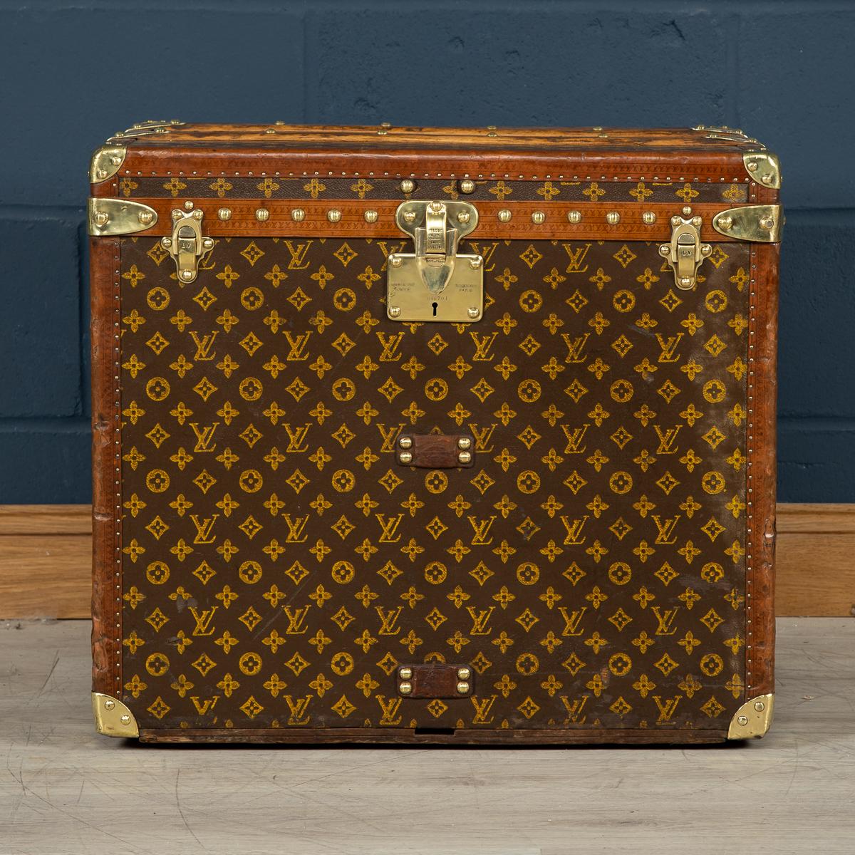 A stunning Louis Vuitton hat trunk in stencilled monogrammed canvas with lozine and brass trim, made in France, circa 1930. This trunk is a must have item for any elite traveler harking back to times of passenger ships and 1st class travel of bygone