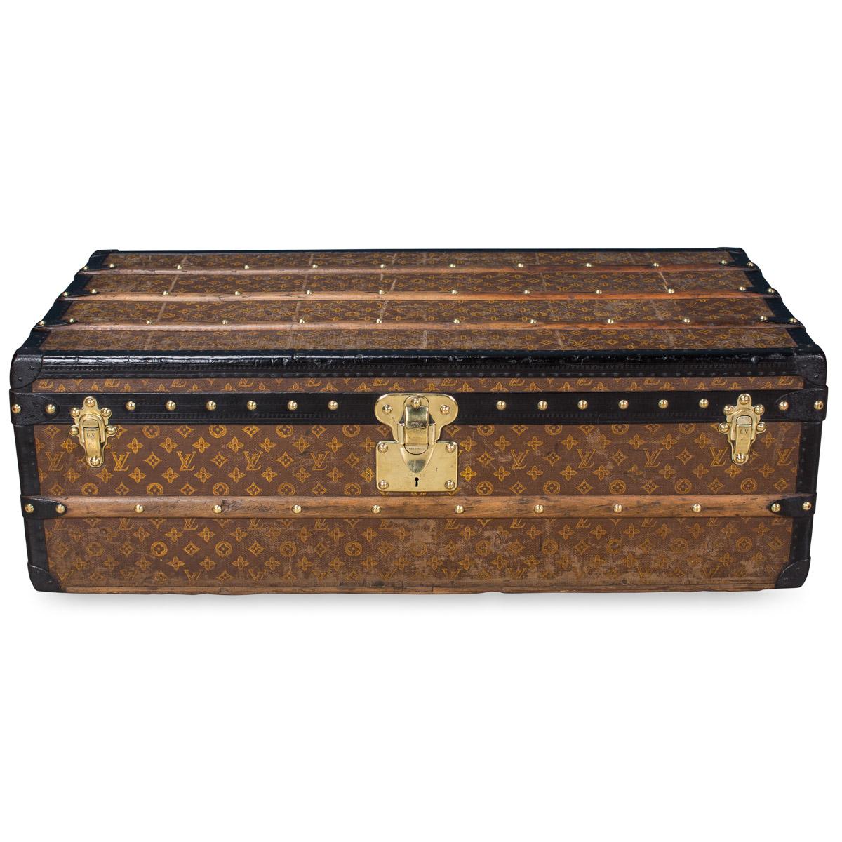 Stunning and most importantly complete, this early 20th century Louis Vuitton cabin trunk was the must have item of any elite traveller. Covered in the world famous LV monogrammed canvas, with black lozine borders and brass locks. Oozing style and