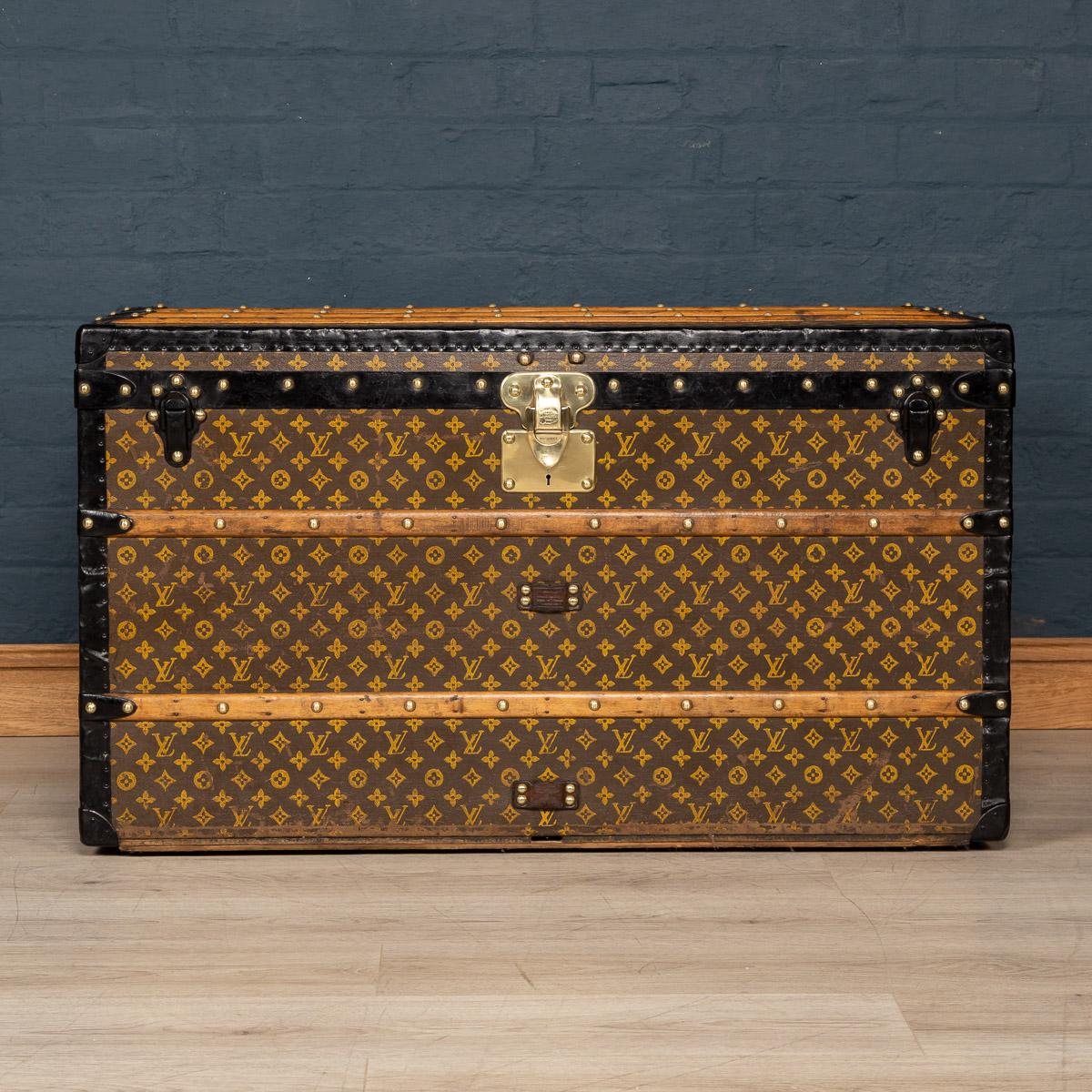 Antique 20th century Louis Vuitton trunk in the world famous monogrammed LV canvas. This trunk is in very condition and harks back to times of passenger ships and 1st class travel of bygone eras. A wonderful conversation piece that would make a