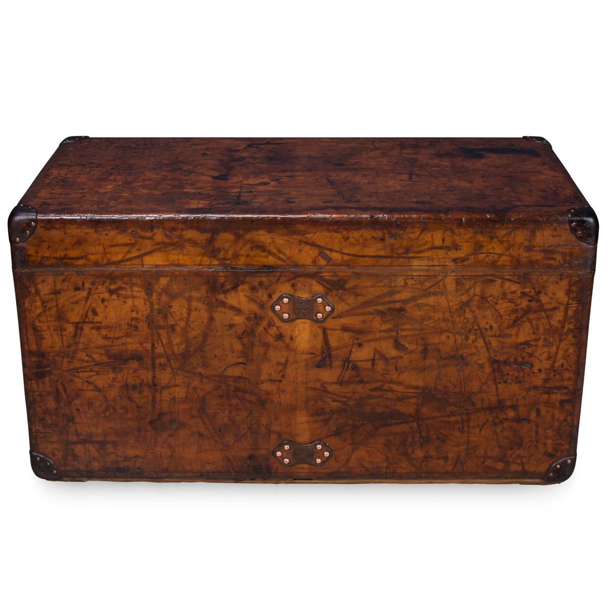 French Antique 20th Century Louis Vuitton Trunk in Cow Hide, circa 1900