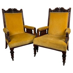 Antiguo Siglo XX Pareja De Sillones De Roble Tallado ( REF AF-3676 )