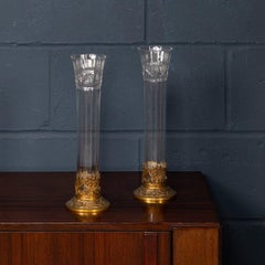 Antique 20th Century Pair Of French Ormolu Mounted Baccarat Crystal Vases