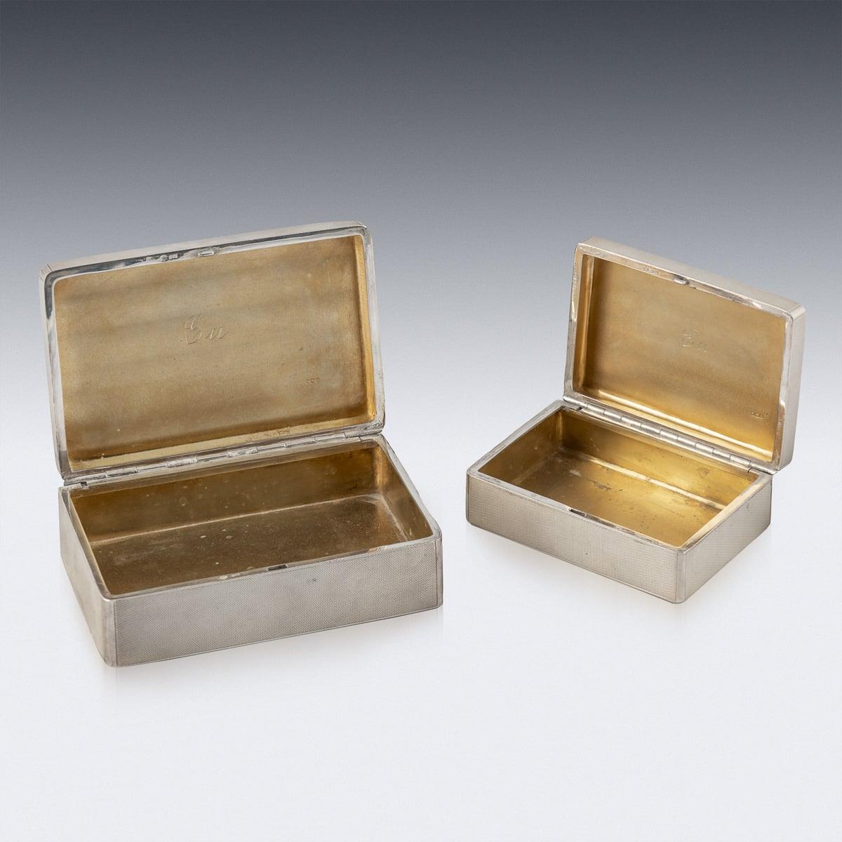 Antikes Paar deutsche Exportschachteln aus massivem Silber und vergoldetem Silber des 20. Jahrhunderts, um 1922 (Deutsch) im Angebot
