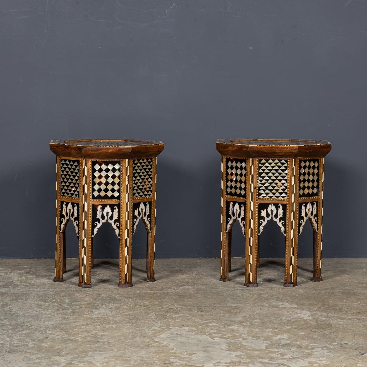 Italian Antique 20th Century Pair Of Octagonal Inlaid Levantine Tables c.1920