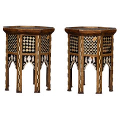 Antique 20th Century Pair Of Octagonal Inlaid Levantine Tables c.1920