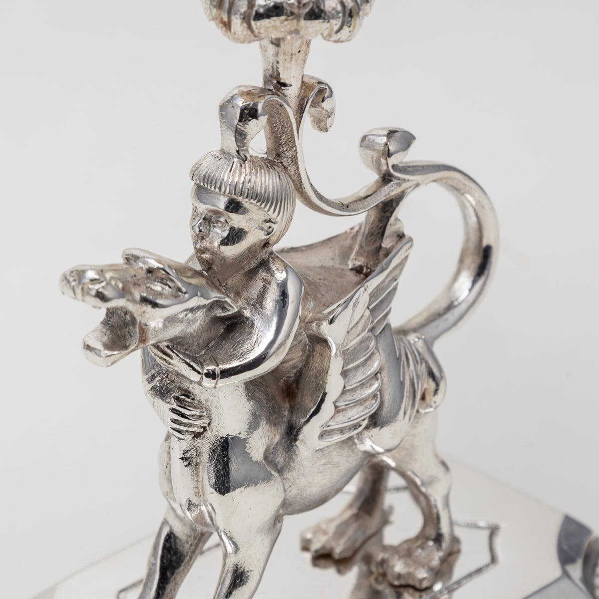 Paire de cornes monumentales en métal argenté du 20ème siècle, vers 1900 en vente 7