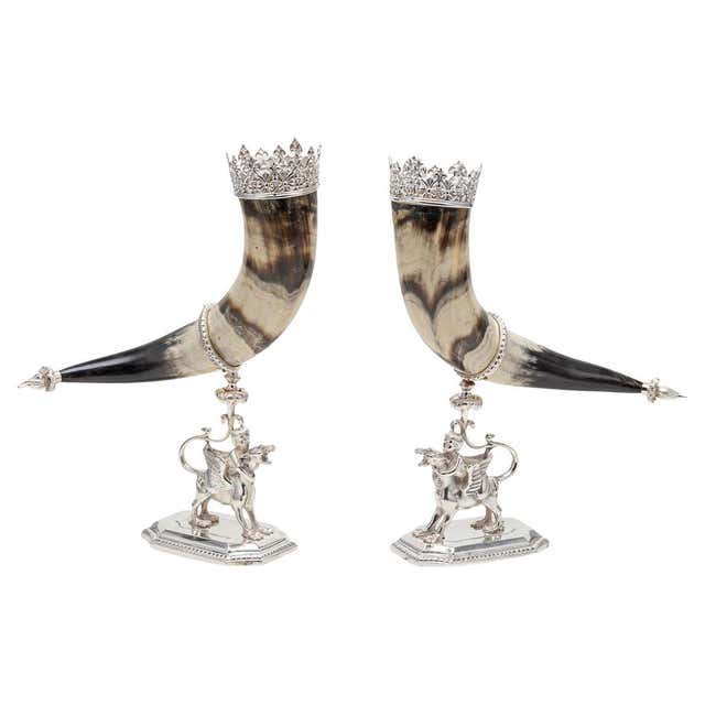 Horn Silver Example 19th Century Austrian Silver Gilt, Enamel and Rock Crystal Drinking ...