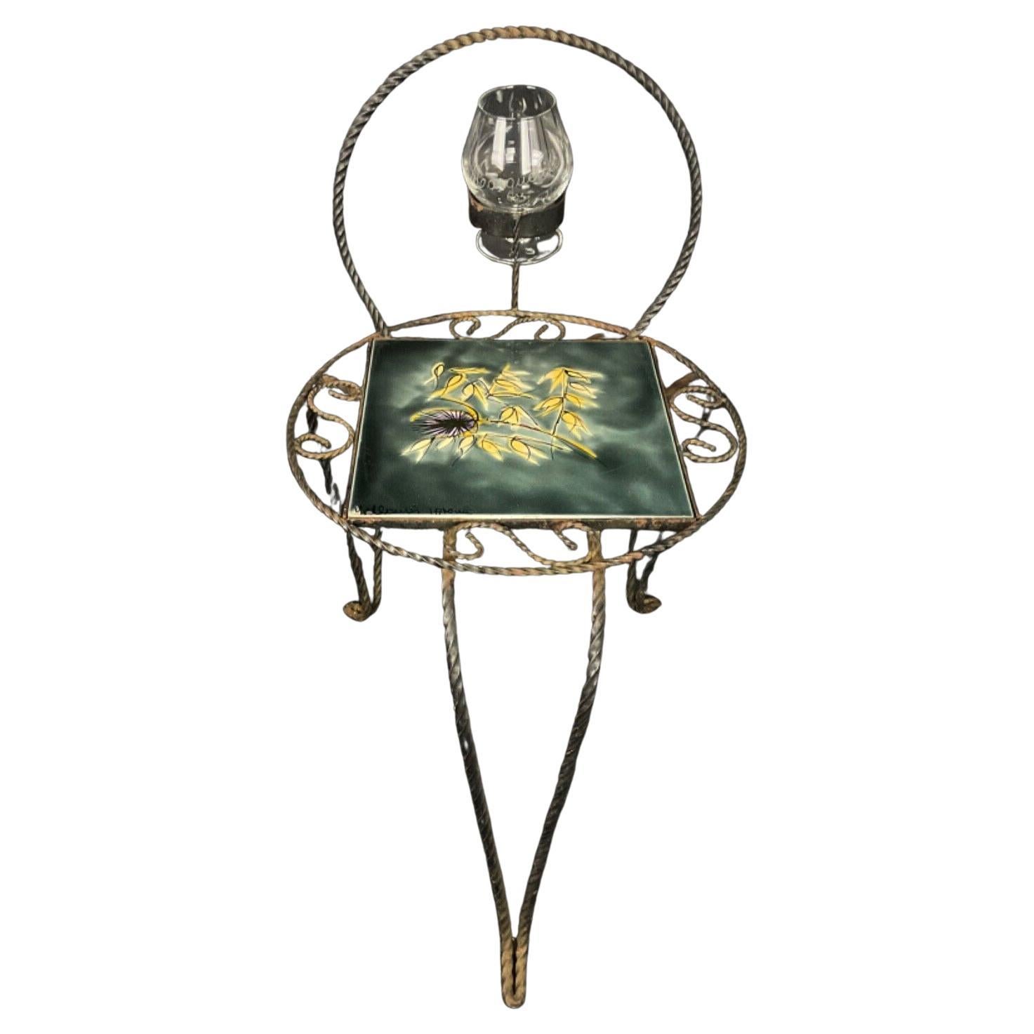 Antique 20th Century Pretty Guéridon Table with Vallauris Tile Floral - 2Y532 For Sale