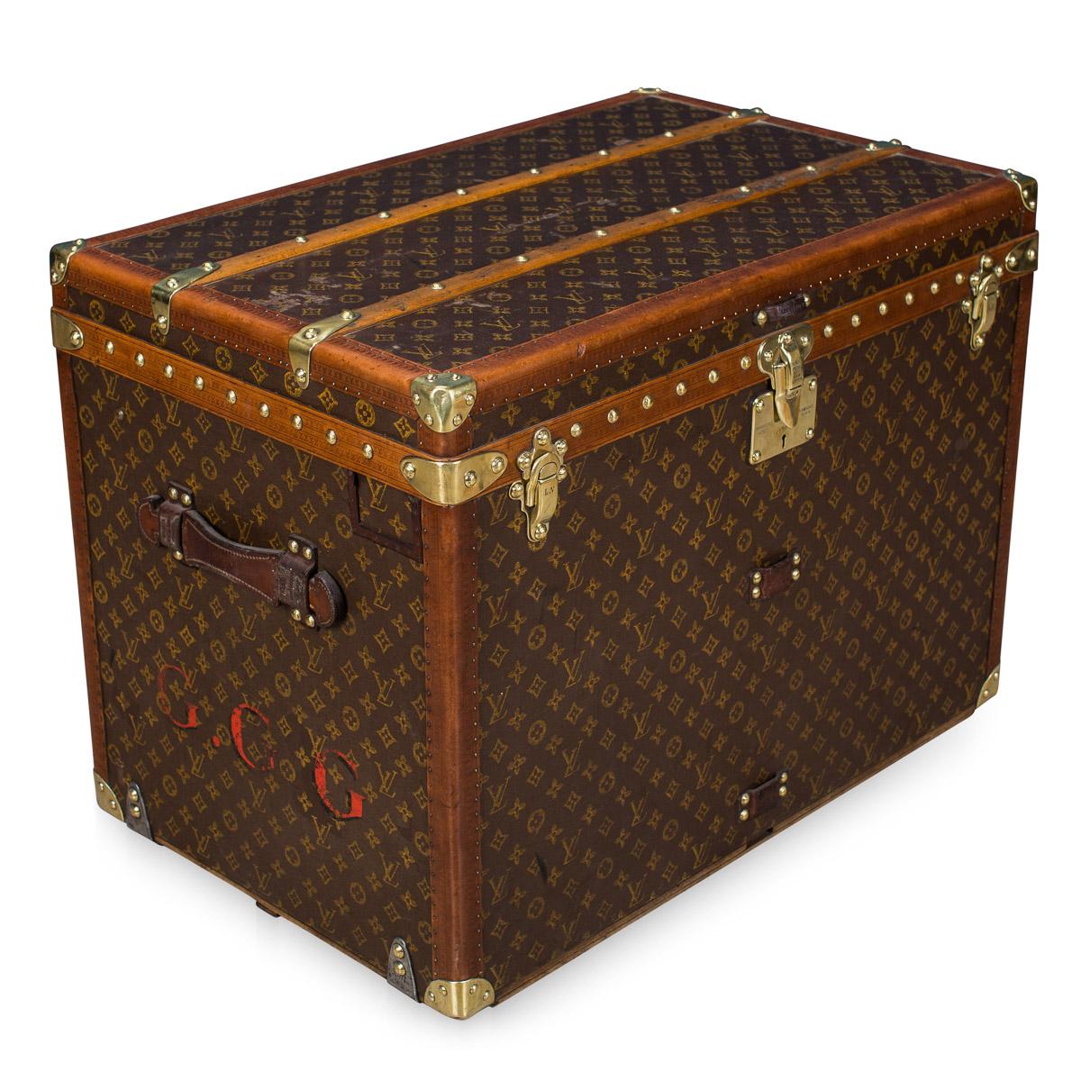 A stunning Louis Vuitton hat trunk in stencilled monogrammed canvas with lozine and brass trim, France, circa 1930. This trunk is a must have item for any elite traveller harking back to times of passenger ships and 1st class travel of bygone eras.