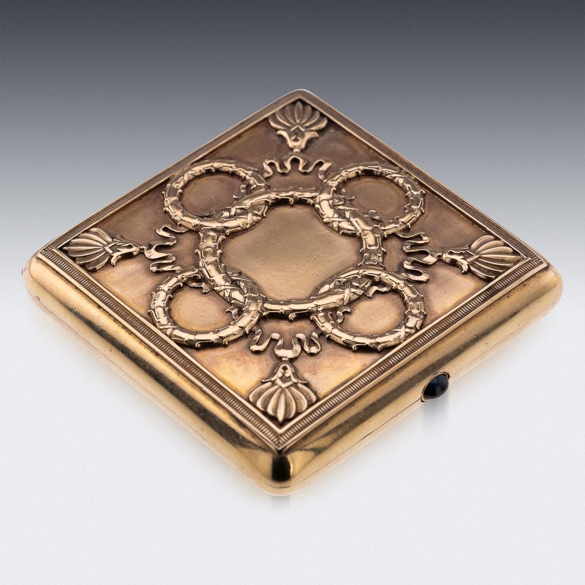 Gold Antique 20th Century Russian Faberge Silver Gilt & Gem Set Cigarette Case c.1900