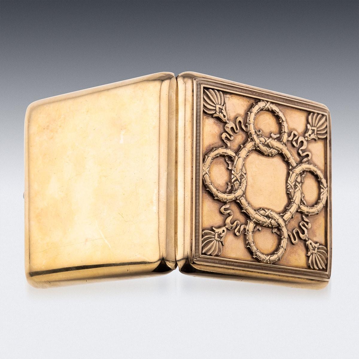 Antique 20th Century Russian Faberge Silver Gilt & Gem Set Cigarette Case c.1900 2
