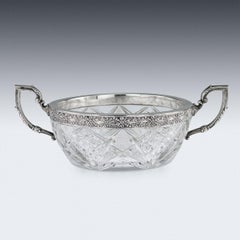 Antique 20th Century Russian Silver-Mounted Cut Glass Bowl, 15 Artel, circa 1910