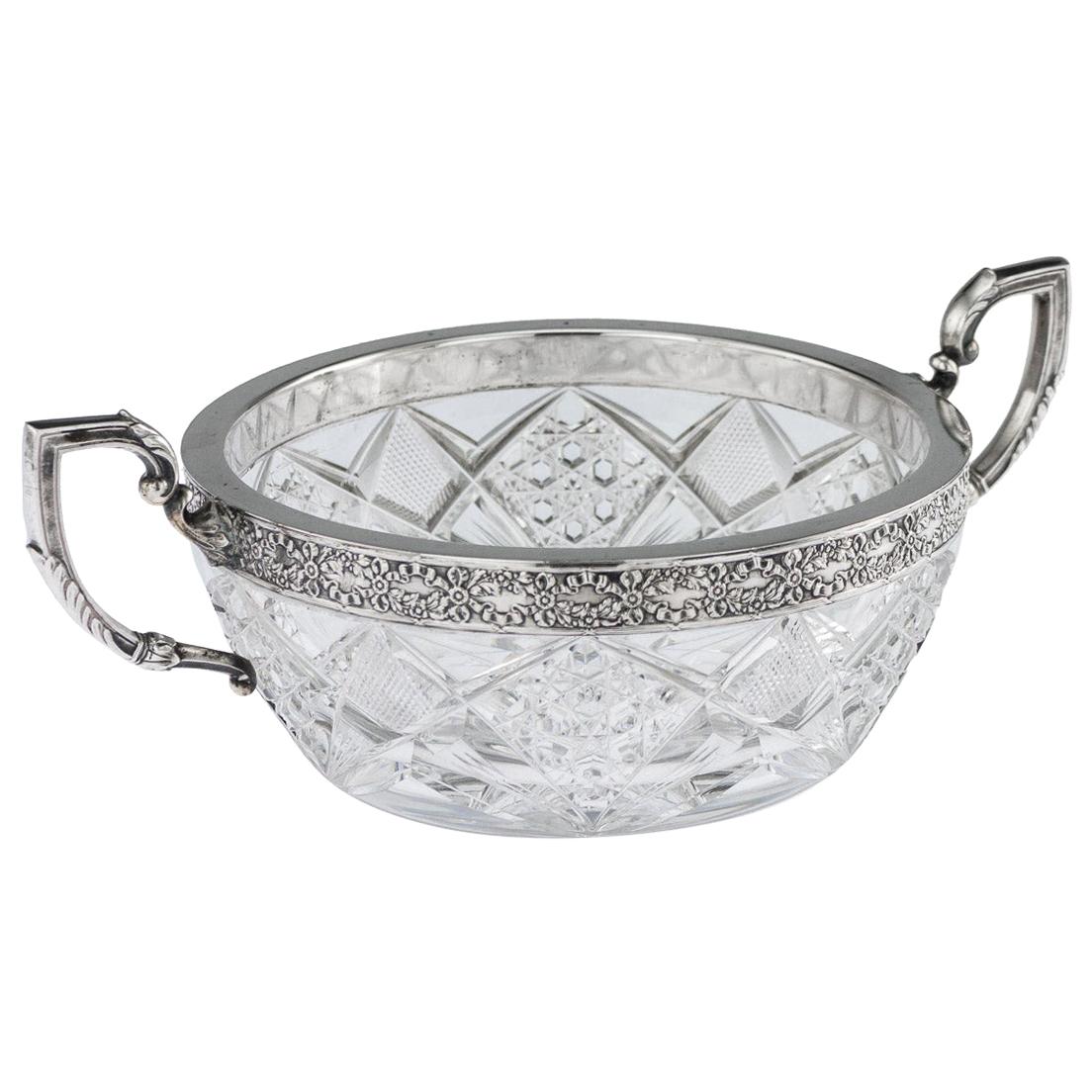 Antique 20th Century Russian Silver-Mounted Cut Glass Bowl, 15 Artel, circa 1910