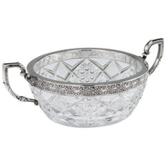 Antique 20th Century Russian Silver-Mounted Cut Glass Bowl, 15 Artel, circa 1910