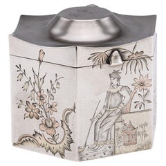 Antique 20th Century Russian Solid Silver Chinoiserie Tea Caddy, Moscow c.1900
