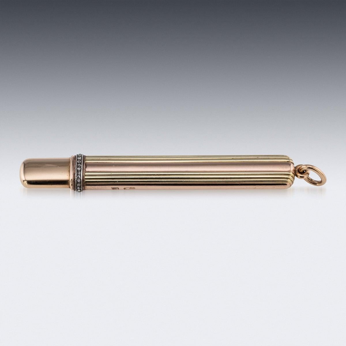 Antique 20th Century Russian Two-Colour Gold & Diamond Pencil, Moscow c.1910 In Good Condition In Royal Tunbridge Wells, Kent