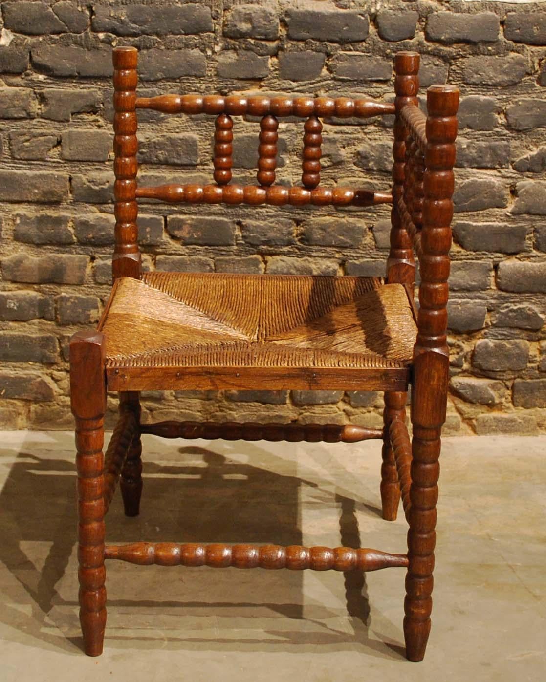 Antique 20th Century Set of French Arts & Crafts Bobbin Corner Chairs 6