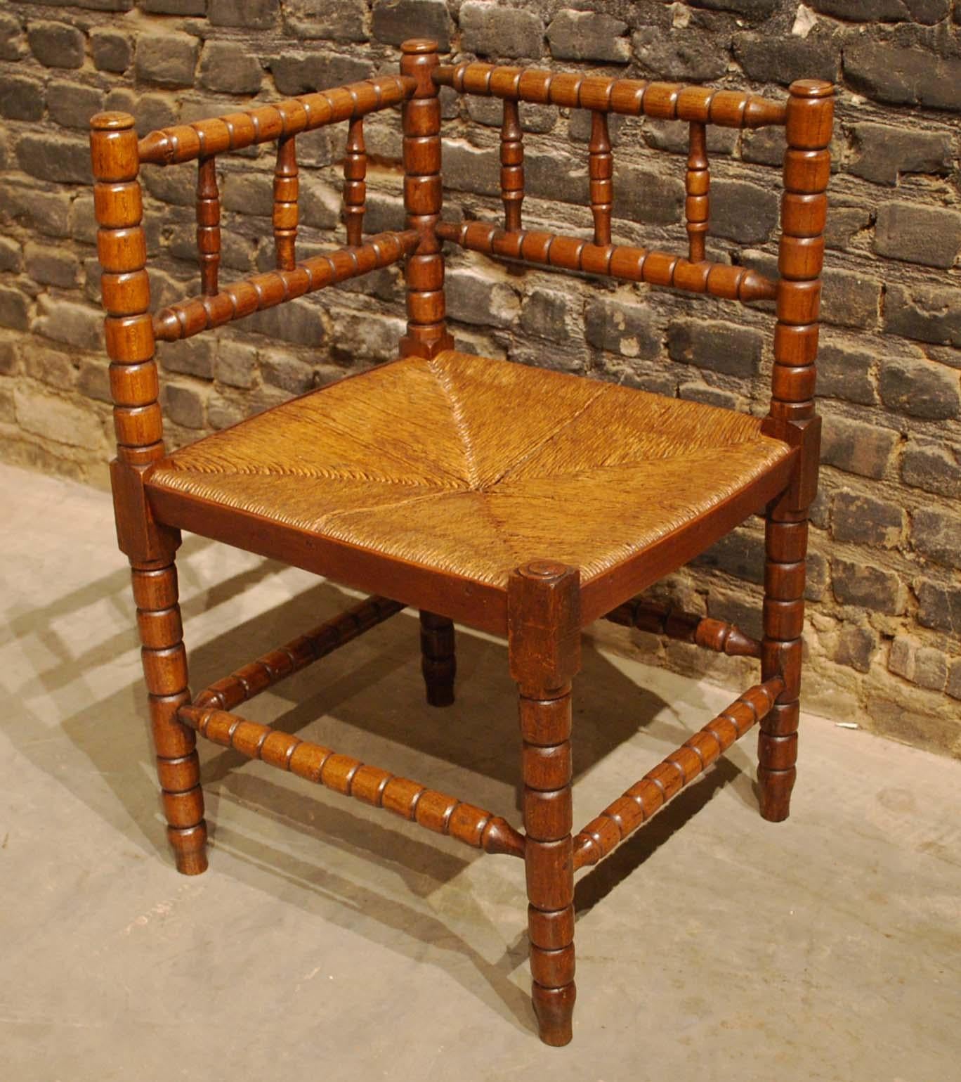 Arts and Crafts Antique 20th Century Set of French Arts & Crafts Bobbin Corner Chairs For Sale