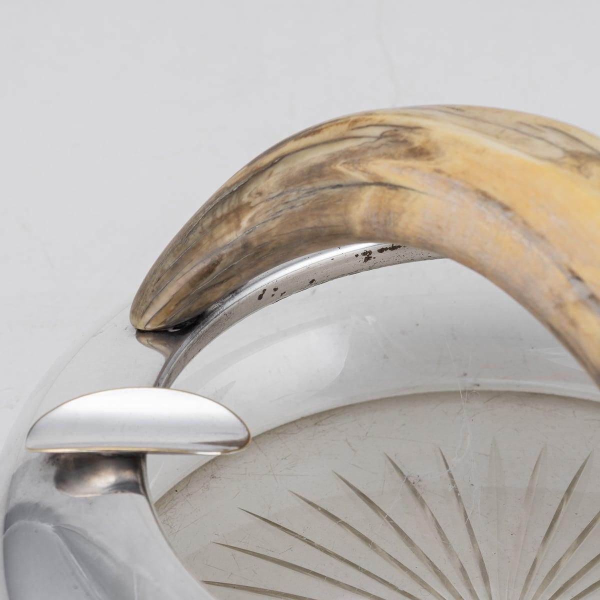 Antique 20th Century Silver Plate & Cut Glass Boar Tooth Cigar Ashtray c.1910 6