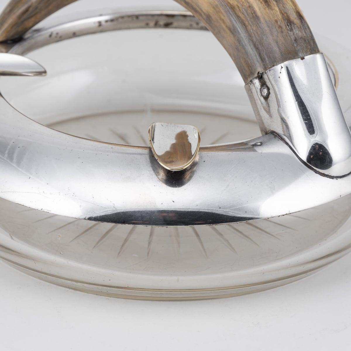 Antique 20th Century Silver Plate & Cut Glass Boar Tooth Cigar Ashtray c.1910 7