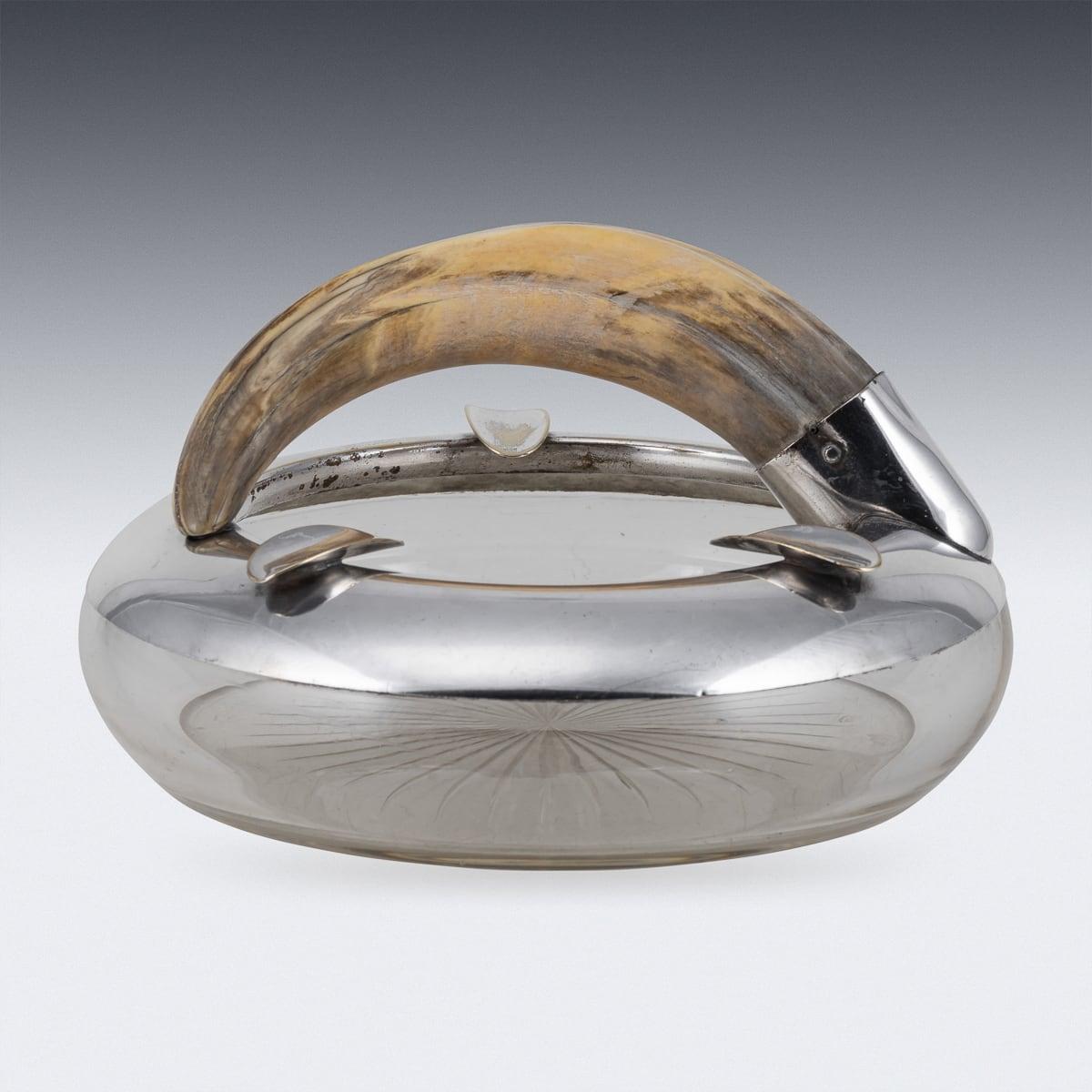 British Antique 20th Century Silver Plate & Cut Glass Boar Tooth Cigar Ashtray c.1910