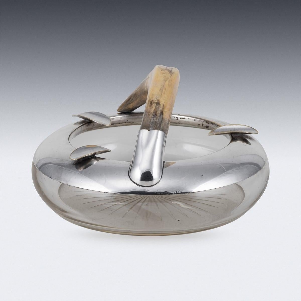 Antique 20th Century Silver Plate & Cut Glass Boar Tooth Cigar Ashtray c.1910 In Good Condition In Royal Tunbridge Wells, Kent