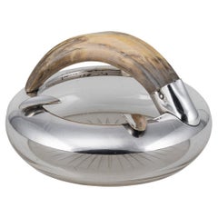 Antique 20th Century Silver Plate & Cut Glass Boar Tooth Cigar Ashtray c.1910