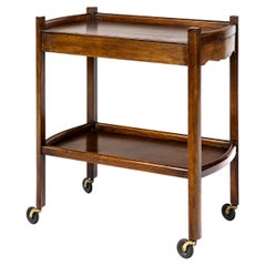 Retro 20th-Century Solid Oak Serving Trolley or Bar Cart on Bakelite Wheels