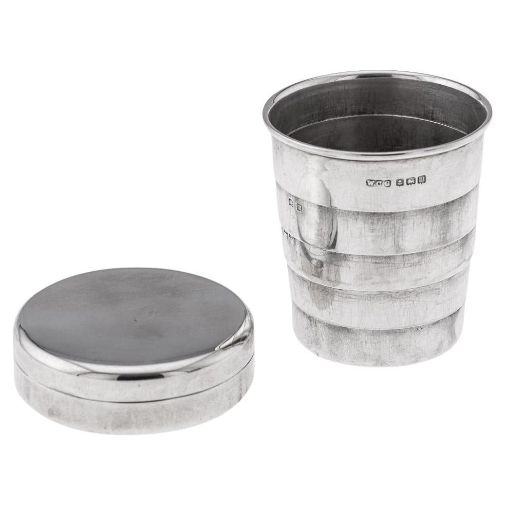 Antique 20th Century Solid Silver Collapsible Travel Cup & Case, c.1911
