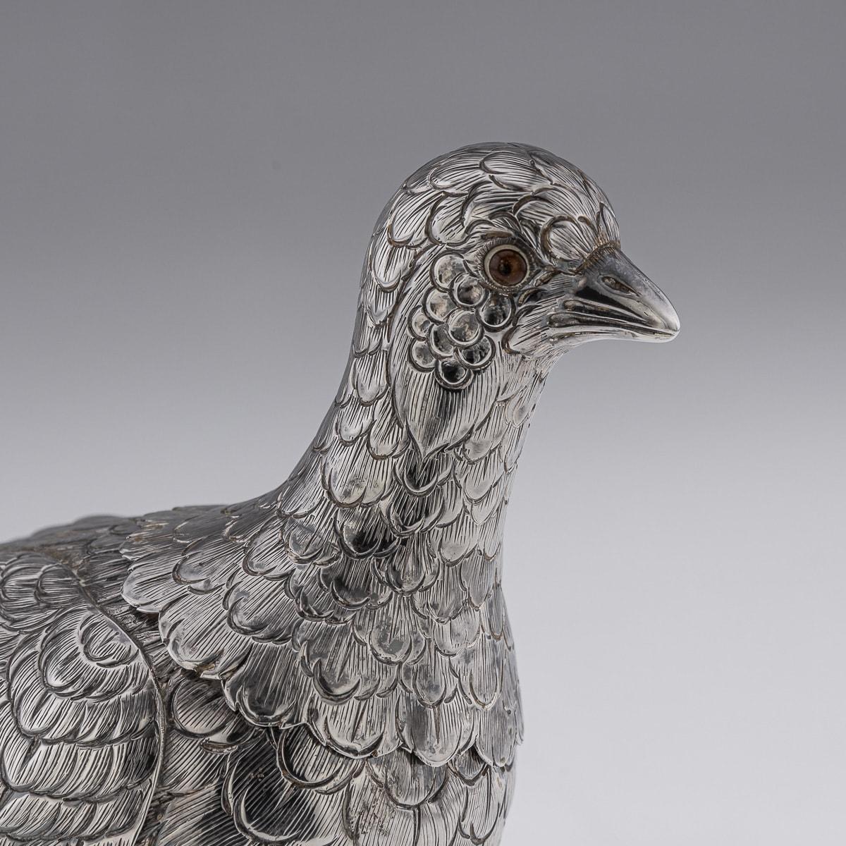 Antique 20th Century Solid Silver Pair Of Pheasant Statues c.1920 For Sale 8
