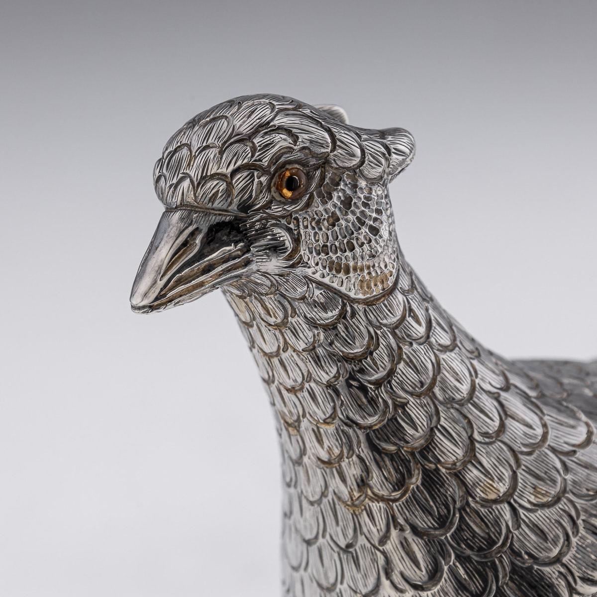 Antique 20th Century Solid Silver Pair Of Pheasant Statues c.1920 For Sale 10