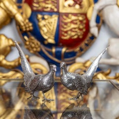 Antique 20th Century Solid Silver Pair Of Pheasant Statues c.1920