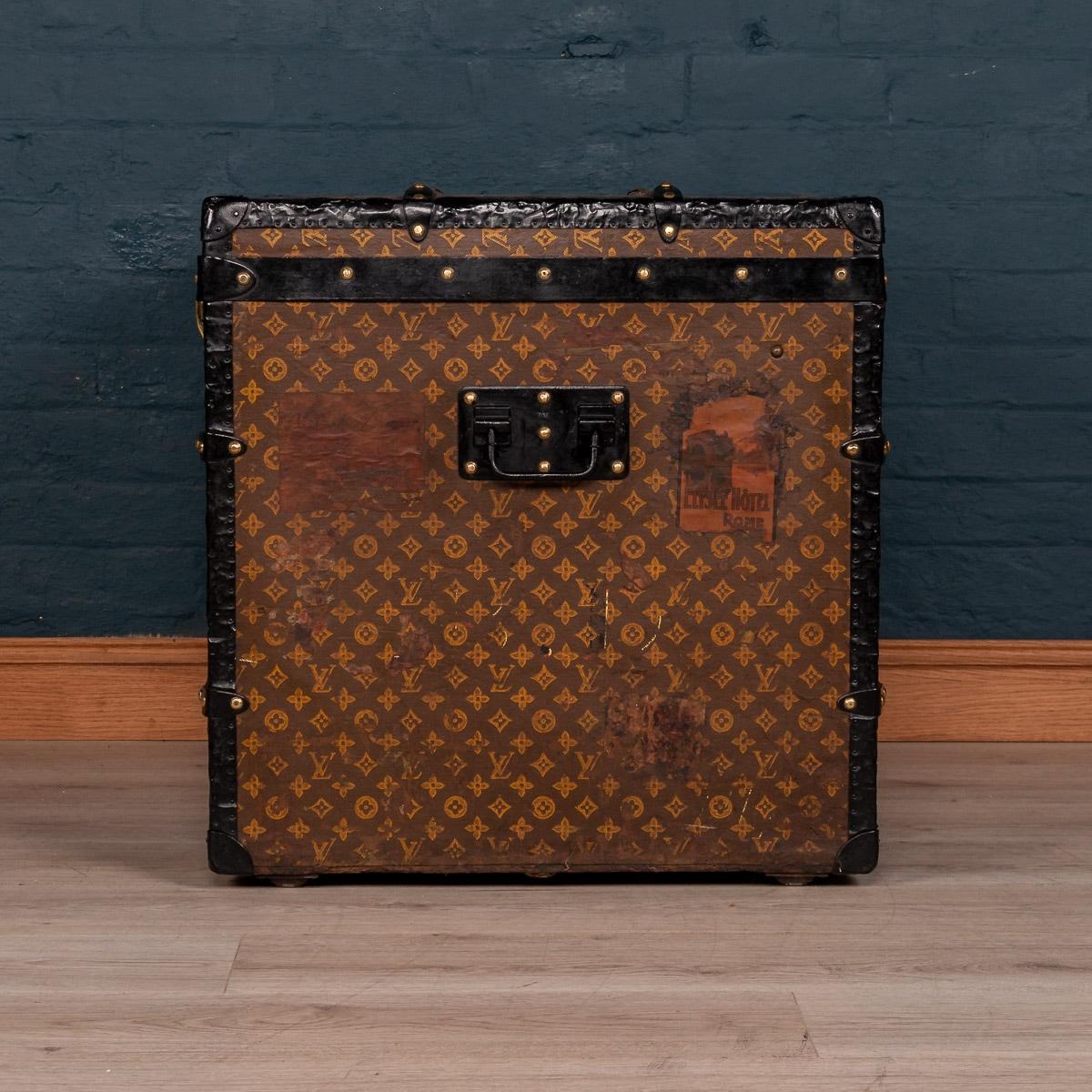 Antique early 20th century superb Louis Vuitton hat trunk in the world famous monogrammed LV canvas. Complete with all its interior trays, this unusually sized trunk is in exceptionally good condition and harks back to times of passenger ships and