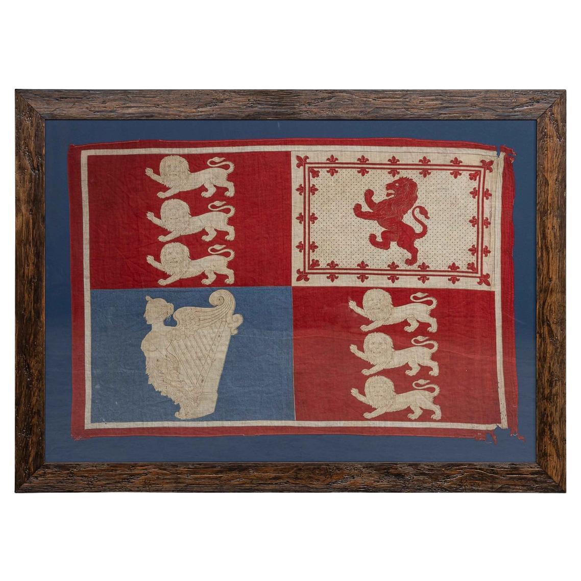 Antike viktorianische gerahmte königliche Standardflagge des 20. Jahrhunderts um 1900