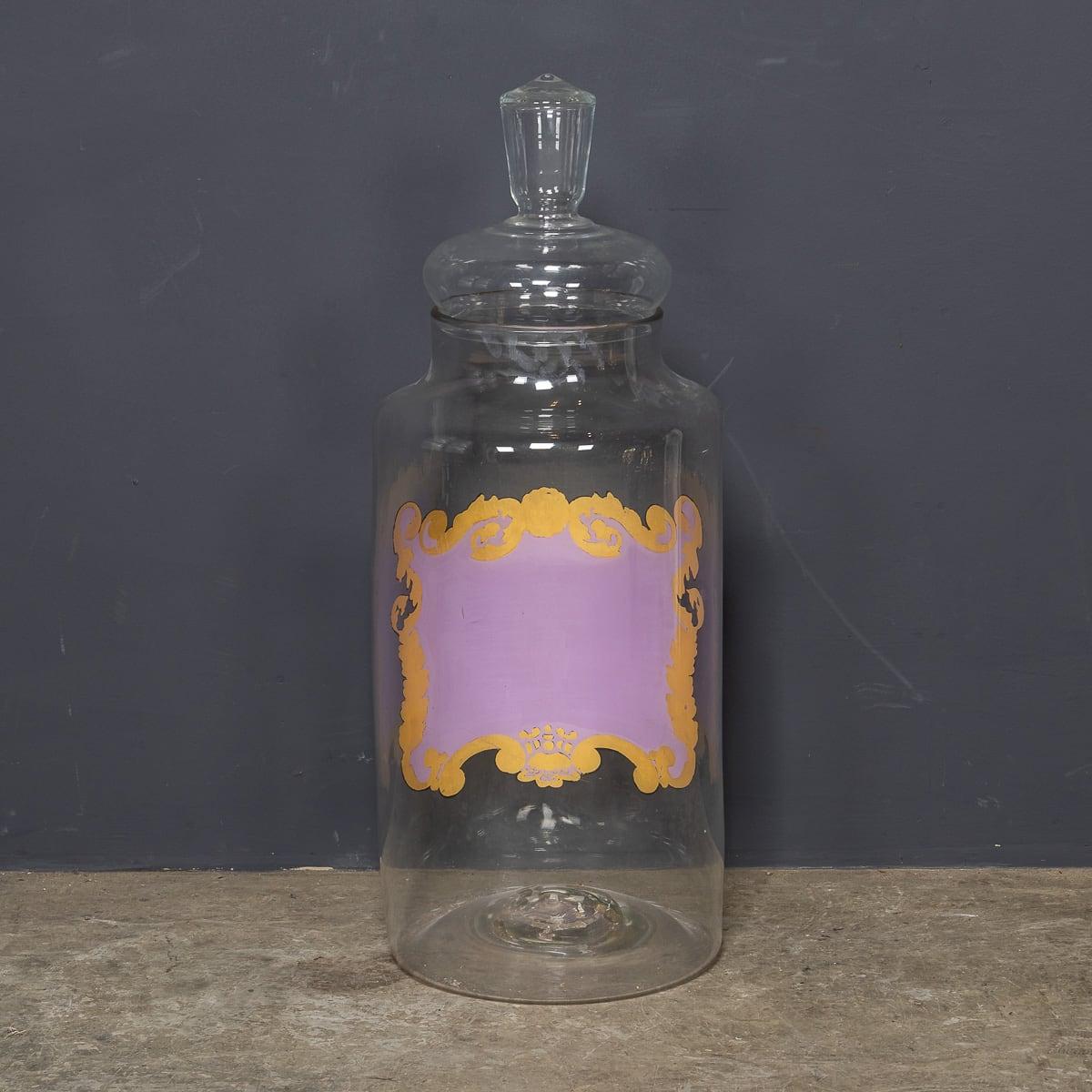 Autre Ancienne jarre d'apothicaire victorienne du 20ème siècle en verre soufflé à la main, vers 1900 en vente