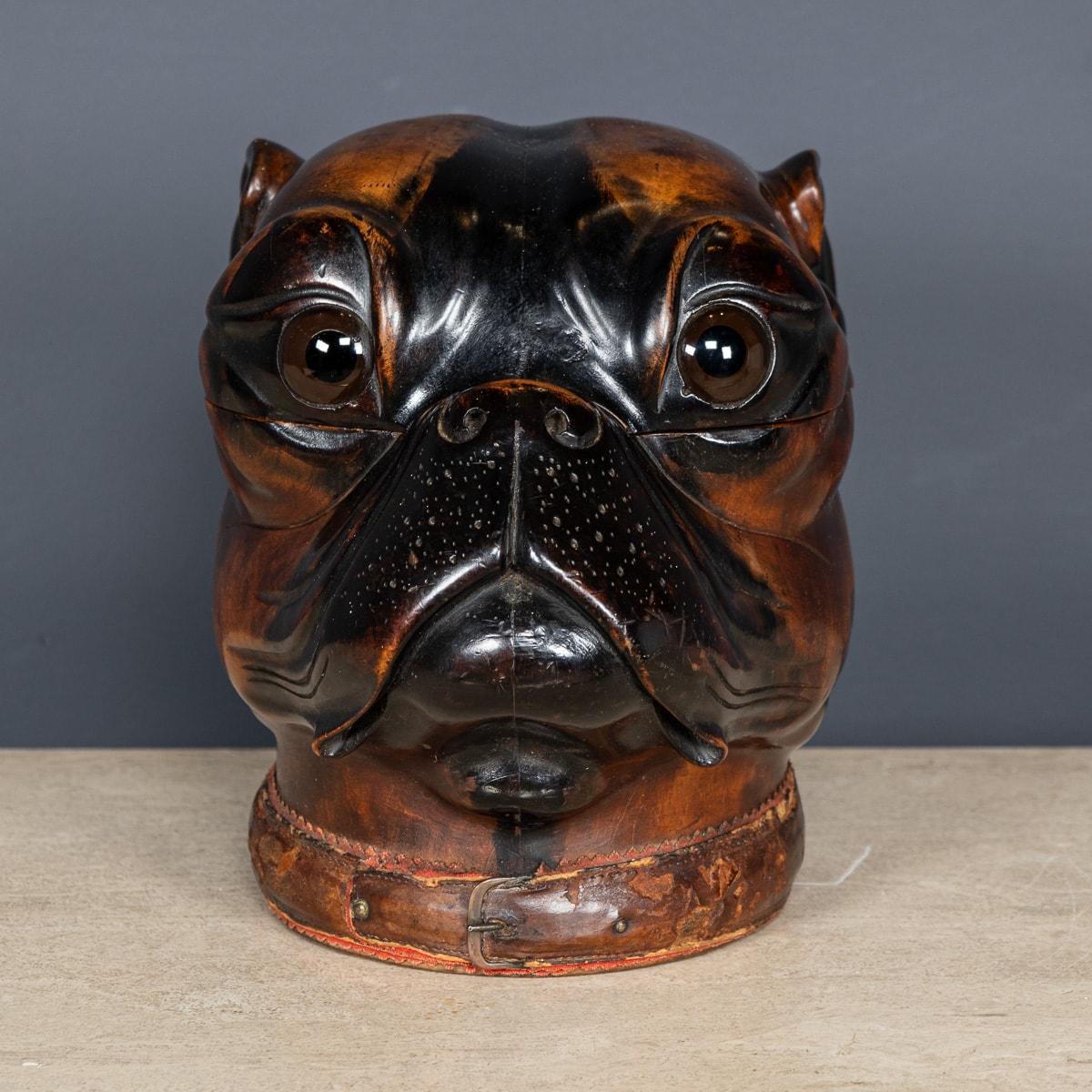British Antique 20th Century Victorian Lignum Vitae Bulldog Tobacco Jar c.1900 For Sale