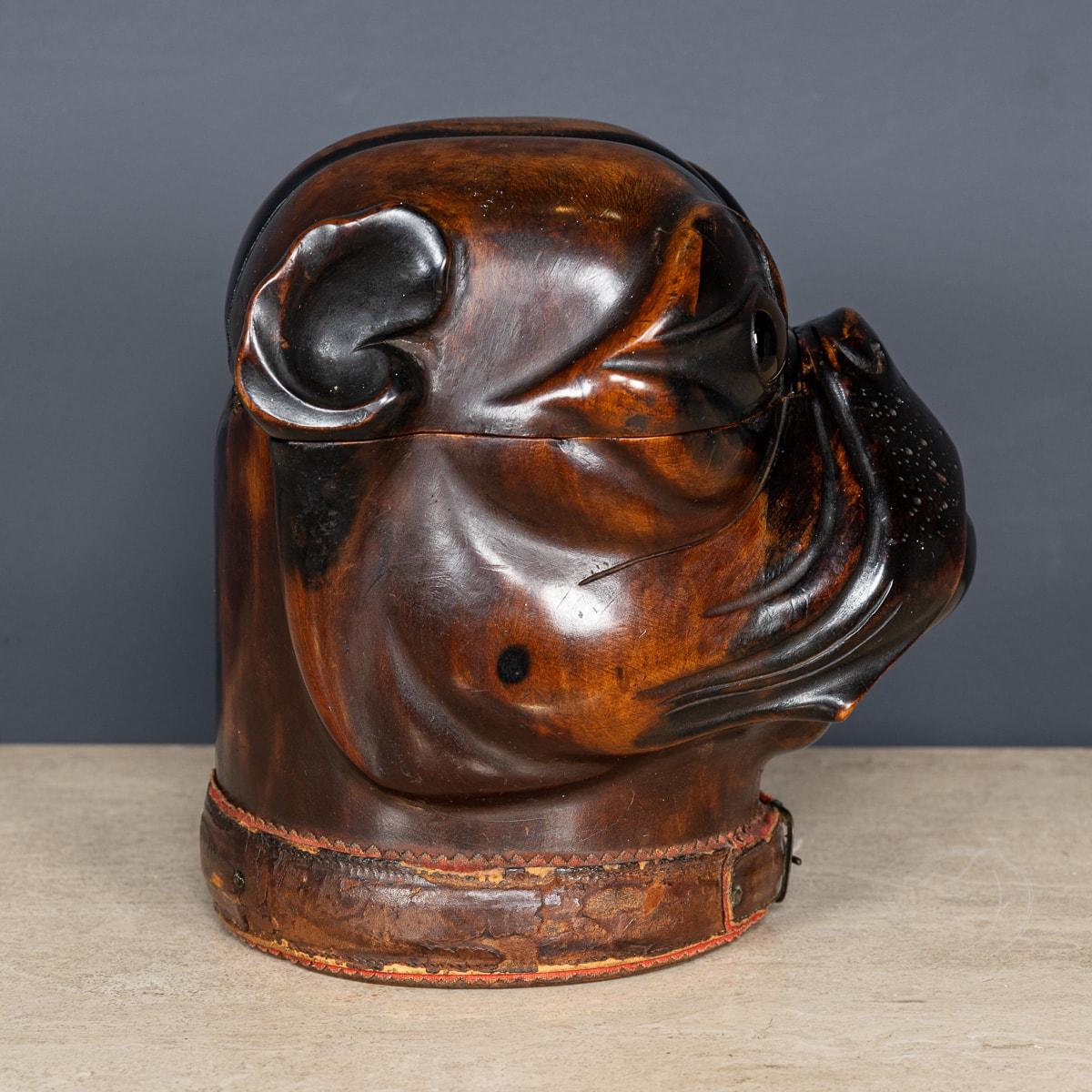 Antikes viktorianisches Lignum Vitae-Tabakglas mit Bulldogge aus dem 20. Jahrhundert, um 1900 (Frühes 20. Jahrhundert) im Angebot