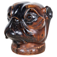 Antique 20th Century Victorian Lignum Vitae Bulldog Tobacco Jar c.1900