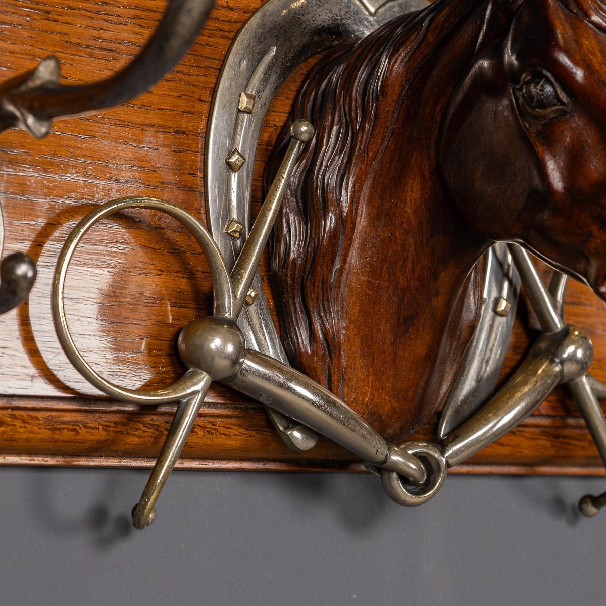 Antique 20th Century Victorian Oak Coat Hook With Carved Horses Head c.1900 3