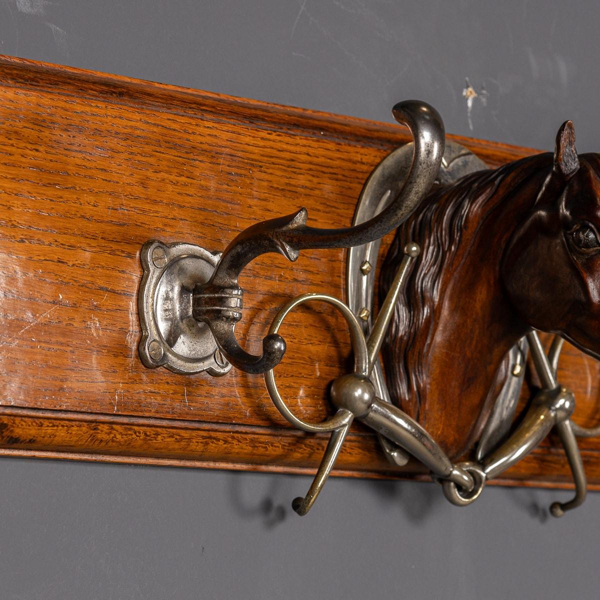 Metal Antique 20th Century Victorian Oak Coat Hook With Carved Horses Head c.1900
