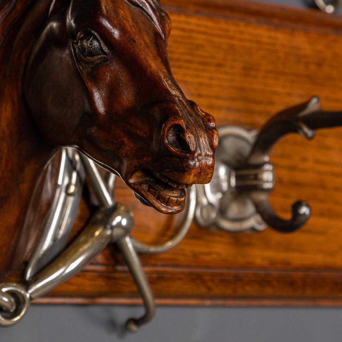Antique 20th Century Victorian Oak Coat Hook With Carved Horses Head c.1900 2