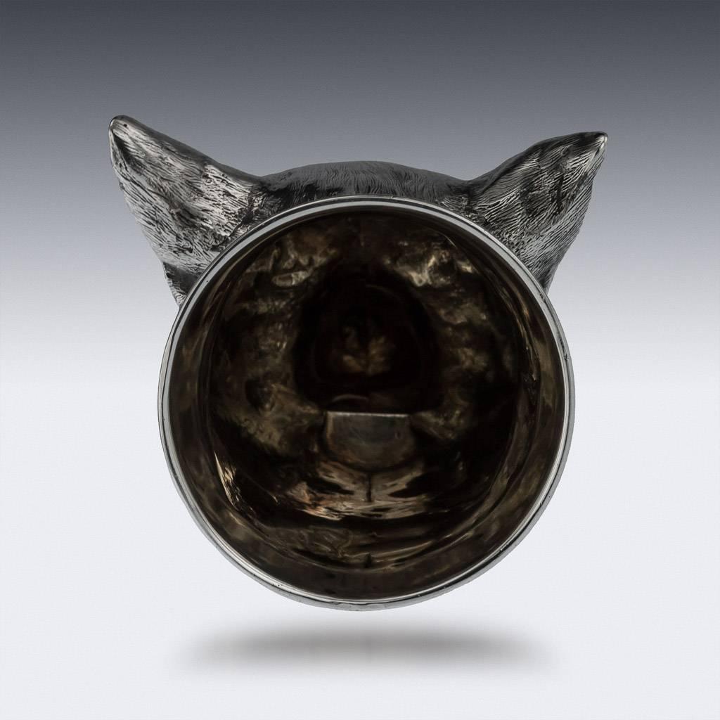 English Antique 20th Century Victorian Solid Silver Fox Stirrup Cup, London, circa 1901
