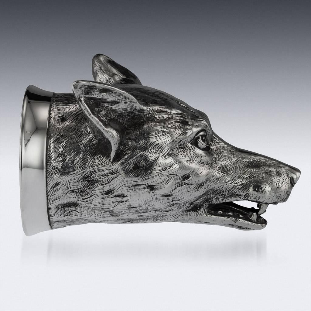 Antique 20th Century Victorian Solid Silver Fox Stirrup Cup, London, circa 1901 In Excellent Condition In Royal Tunbridge Wells, Kent