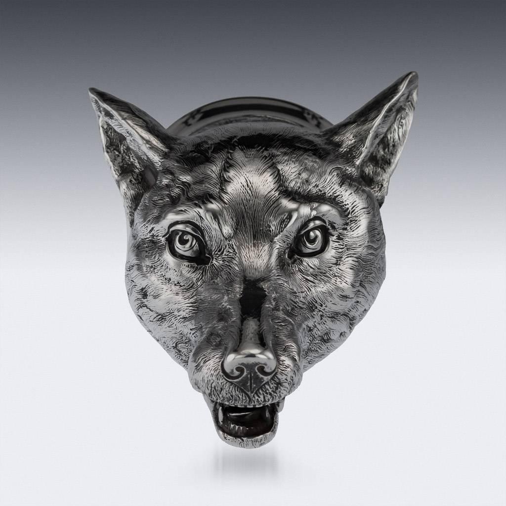 Sterling Silver Antique 20th Century Victorian Solid Silver Fox Stirrup Cup, London, circa 1901